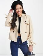 Miss Selfridge Cropped Trench Coat In Stone-neutral