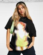 Niihai Oversized T-shirt With Glow Girl Graphic-black