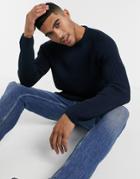 Asos Design Knit Rib Raglan Sweater In Navy