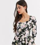 Asos Design Tall Exclusive Scuba Top With Long Sleeve And Pep Hem In Floral Print-multi