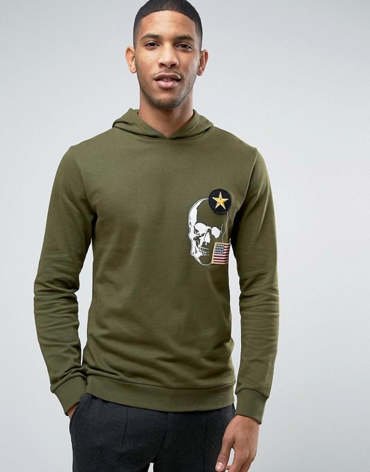Only & Sons Hoodie With Badge Detailing - Green