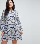 Lost Ink Plus Swing Dress With Extreme Sleeves In Abstract Print - Multi