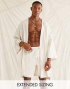 Asos Design Relaxed Kimono In Natural Textured Stripe-neutral