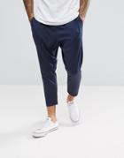 Asos Tapered Cropped Jogger In Poly Tricot - Navy