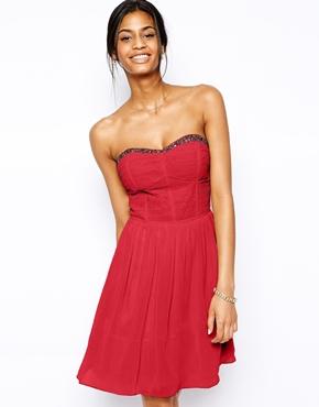 Little Mistress Bandeau Prom Dress With Embellished Trim - Watermelon $36.68