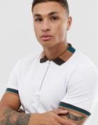 Asos Design Skinny Polo Shirt With Zip Neck And Contrast Tipping