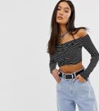 Collusion Stripe Rib Bardot Top-black