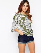 Asos Top With Bell Sleeve In Floral Print - Multi