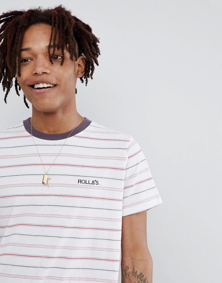 Rollas Old Mate Stripe Logo T-shirt - White