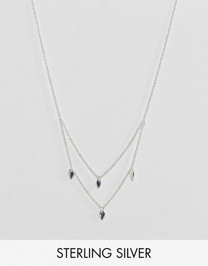Asos Sterling Silver Petal Multirow Necklace - Silver