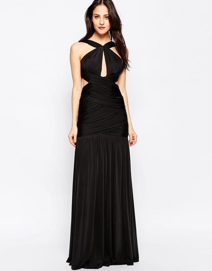 Forever Unique Spritz Wrap Front Maxi Dress With Keyhole - Black