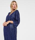 Club L London Maternity Sequin Knot Front Mini Dress With Kimono Sleeves In Navy