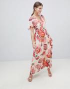 Oasis Rose Print Angel Sleeve Maxi Dress - Multi