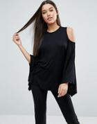 Asos Top With Cold Shoulder And Kimono Sleeve - Black