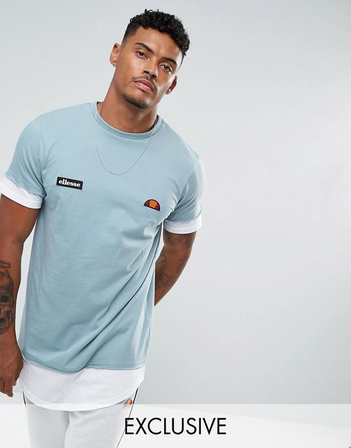 Ellesse Double Layer T-shirt With Script Hem Logo In Blue - Blue