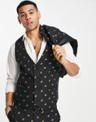 Bolongaro Trevor Super Skinny Fit All Over Bee Embroidered Suit Vest