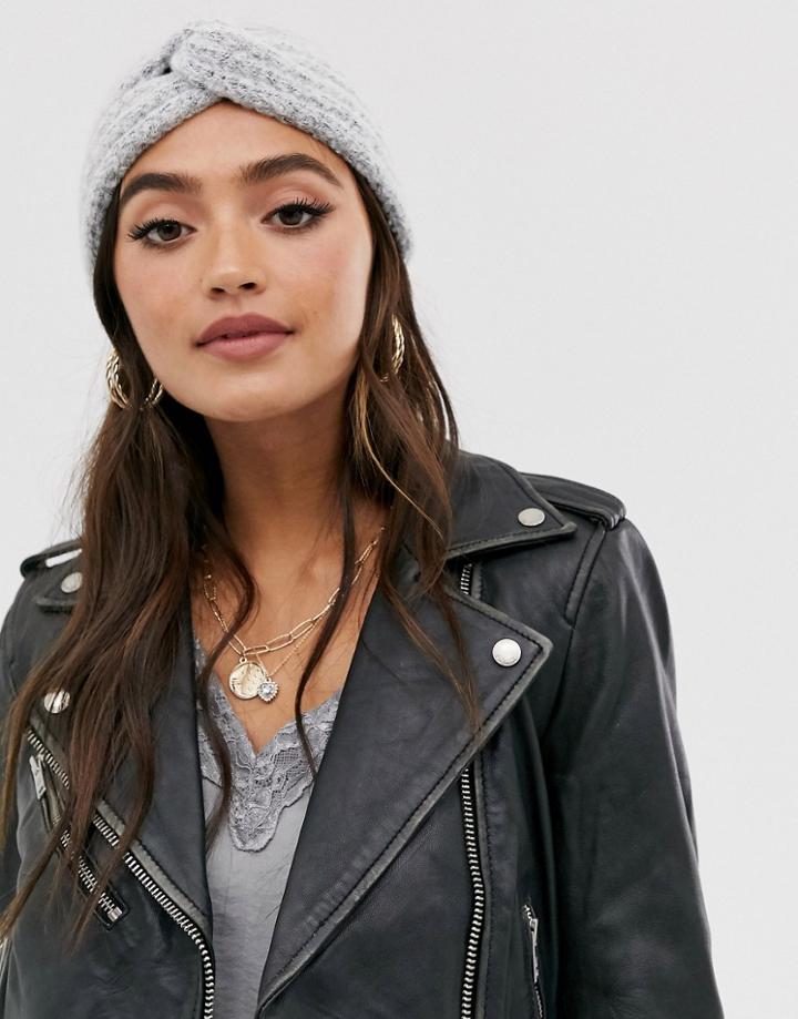 Asos Design Fluffy Knit Headband-gray