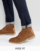 Asos Wide Fit Desert Boots In Tan Suede With Leather Detail - Tan