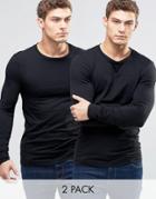 Asos Extreme Muscle Long Sleeve T-shirt With Crew Neck 2 Pack - Black