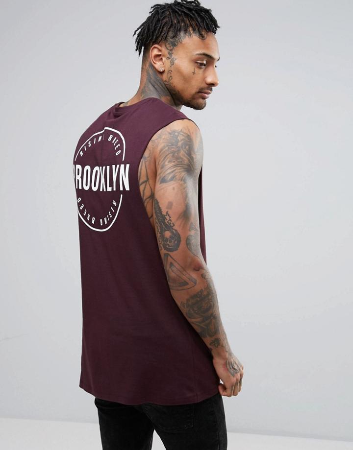 Asos Longline Sleeveless T-shirt With Front & Back City Print - Red