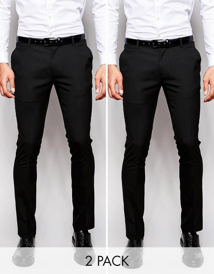 Asos 2 Pack Super Skinny Smart Trousers In Black Save 17% - Black