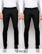 Asos 2 Pack Super Skinny Smart Trousers In Black Save 17% - Black