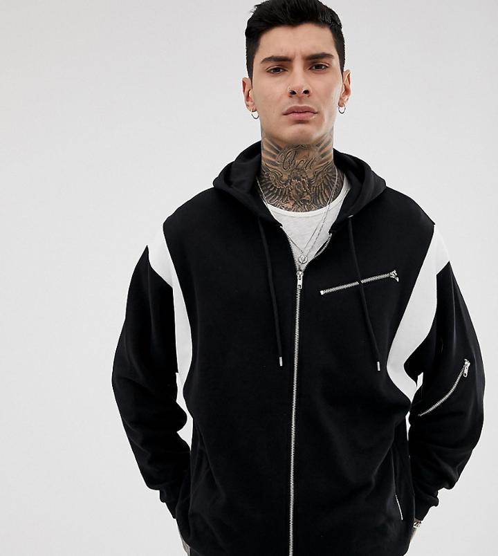 Heart & Dagger Oversized Zip Through Hoodie In Black - Black