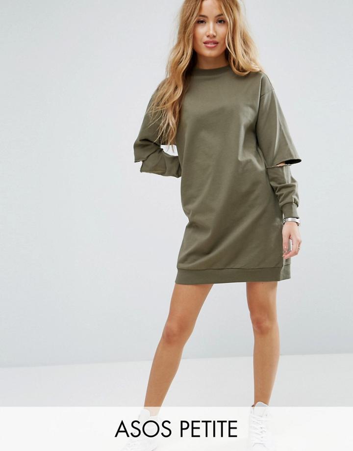 Asos Petite Ultimate Oversized Sweat Dress With Slashed Arm - Pink