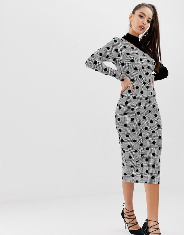 Asos Design Velvet Mix Houndstooth Trophy Dress - Multi