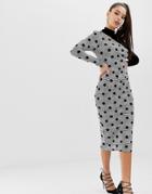 Asos Design Velvet Mix Houndstooth Trophy Dress - Multi