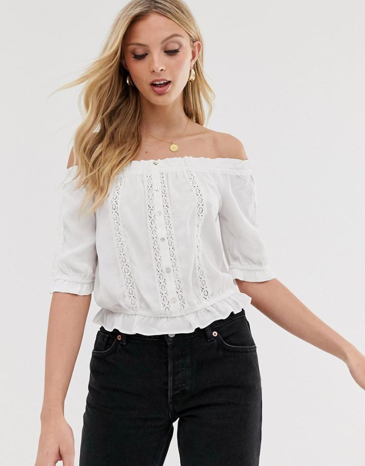 Vero Moda Bardot Top With Crochet Insert In White