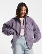Asos Design Fleece Shacket In Wavy Quilt In Dusky Lilac - Part Of A Set-purple