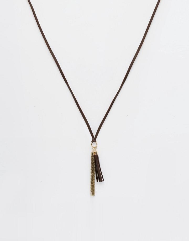 Asos Necklace With Tassle In Brown - Brown