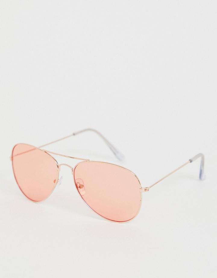 Jeepers Peepers Pink Tinted Lens Aviator Sunglasses - Pink
