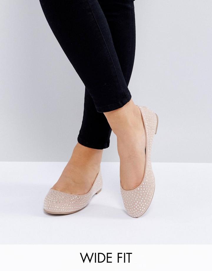 New Look Wide Fit Embellished Ballerina - Beige