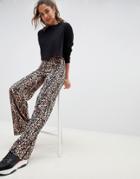 Miss Selfridge Wide Leg Pants In Leopard Print - Brown