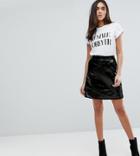 Warehouse Patent Leather Look A-line Mini Skirt - Black