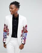 Noose & Monkey Super Skinny Suit Jacket In Cotton Sateen Print - White