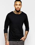Asos 3/4 Sleeve T-shirt With Crew Neck In Black - Black