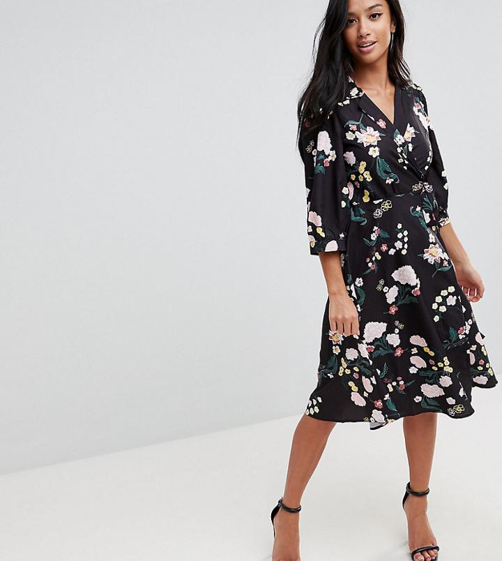 Uttam Boutique Petite Flower Print Wrap Dress-multi