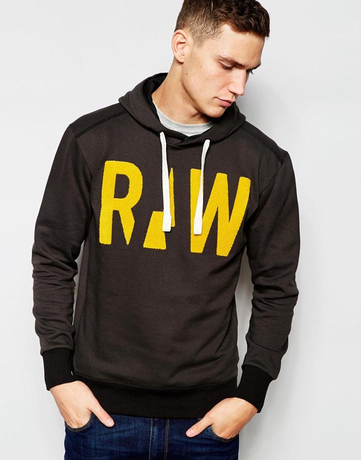 G-star Hoodie Grount Large Raw Logo In Raven - Raven