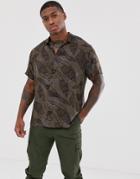 Asos Design Relaxed Hawaiian Floral Shirt In Brown - Brown