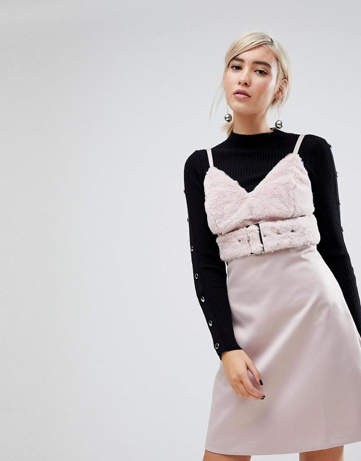 Lost Ink Cami Dress In Faux Satin Mix-gray