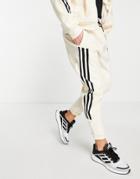 Adidas Primegreen Corduroy Sweatpants With Contrast Three Stripes In Off White