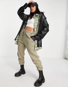 Na-kd Faux Leather Oversized Shirt In Black - Part Of A Set