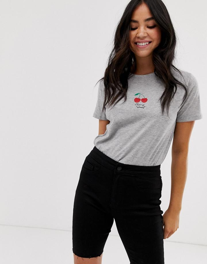 New Look Slogan Cherry Sweet Tee In White