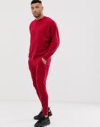 Asos Design Tracksuit Oversized Sweatshirt/skinny Sweatpants In Bright Red - Red