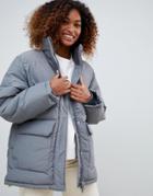 Weekday High Neck Padded Jacket With Drawstring - Gray