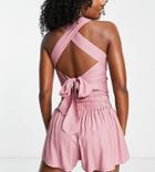 Esmee Exclusive Shirred Front Beach Top With Tie Back In Dusty Rose - Part Of A Set-pink
