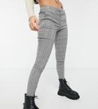 New Look Petite Checked Pants In Gray-grey